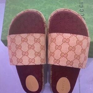 Gucci Kids Beige and Brown Slide Sandals